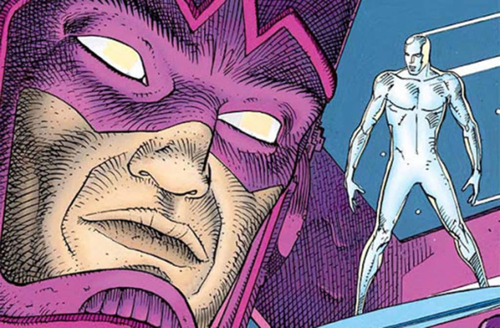 Galactus e o Surfista Prateado na arte de Jean-Giraud Moebius para Parabola